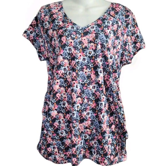 Paisley Sky Floral Maternity Top Womens Large Short Sleeve - Picture 1 of 8